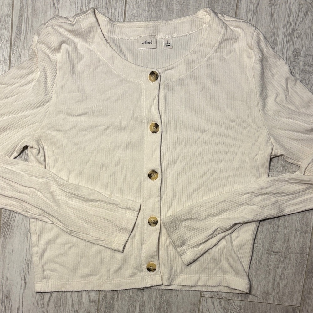 Wilfred Ribbed Cropped White Button-Up Top